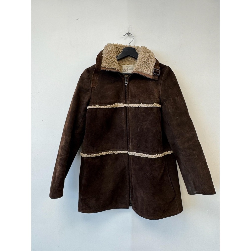 Vintage Abercrombie & Fitch Coat‎ Womens Medium Brown Suede Faux Shearling 70s